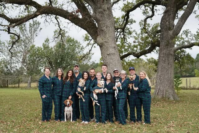 Our family together beneath the oak trees